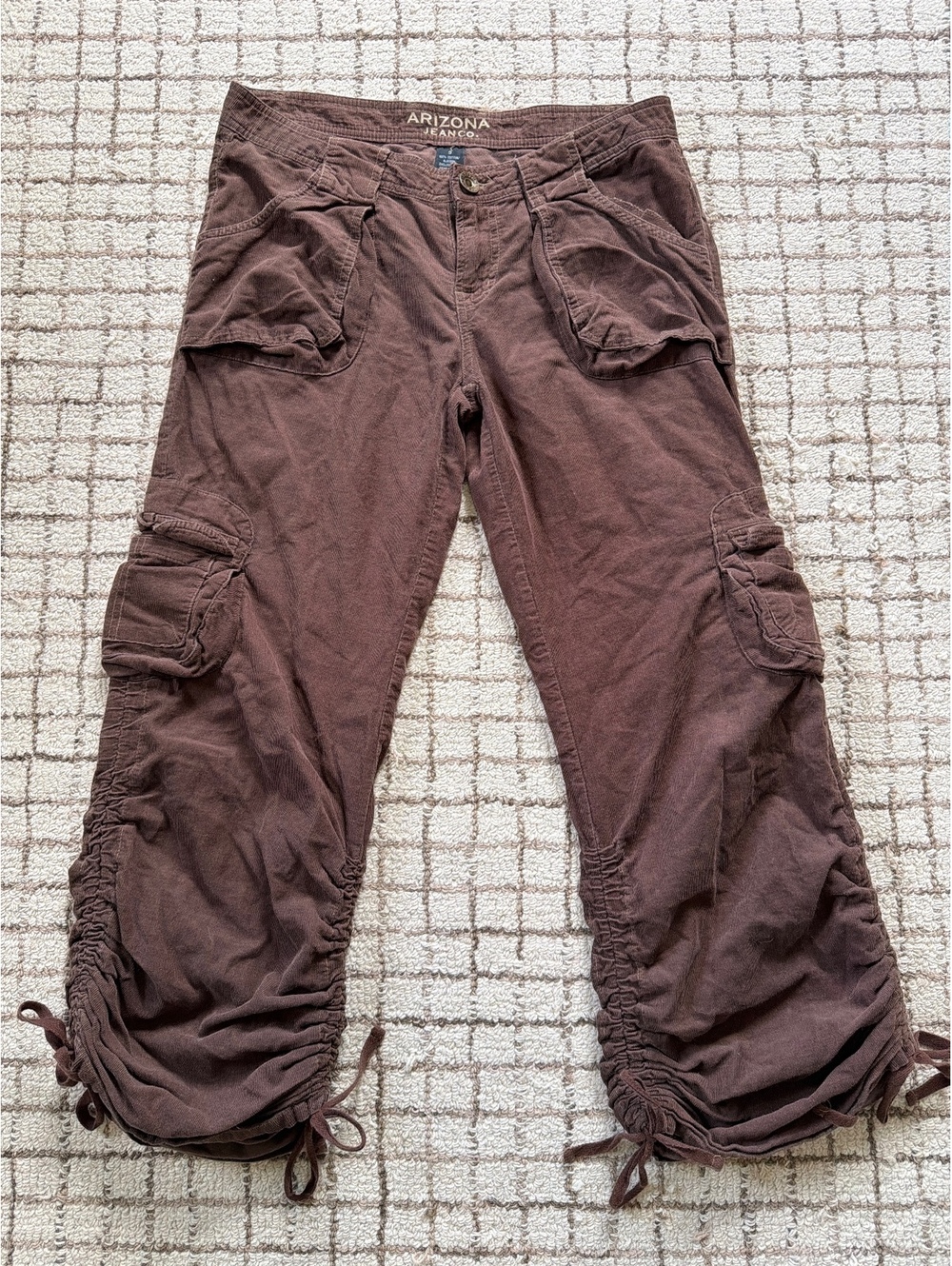 Arizona Jeans Brown Corduroy Utility Cargo Y2K wide leg pants festival embelish